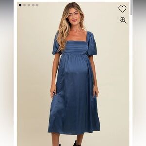 Pinkblush Blue Satin Puff Sleeve Midi Dress